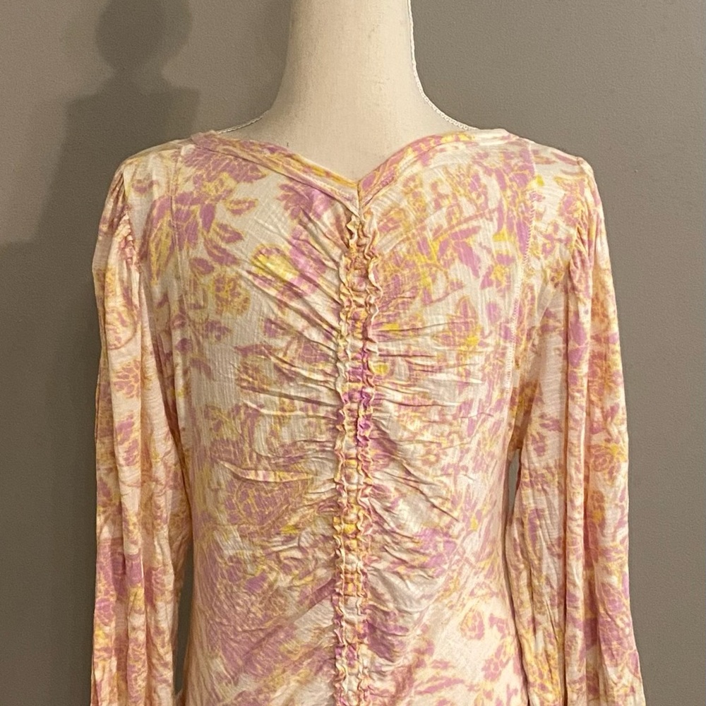 Free People Ruched Floral Top (Size: Large)
